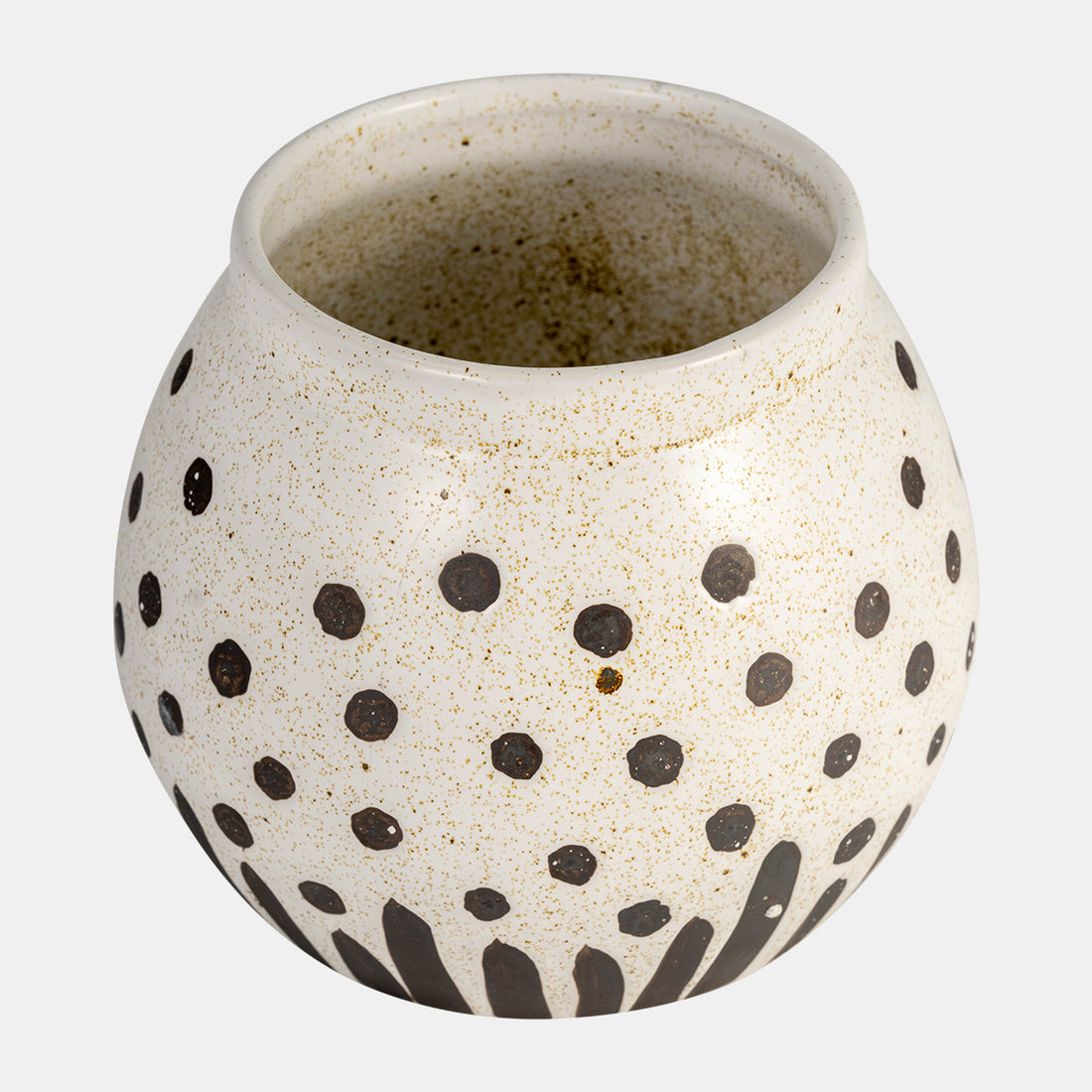 Sagebrook Home Cer, 7&quot;, Round Dotted Pot, Wht/blk