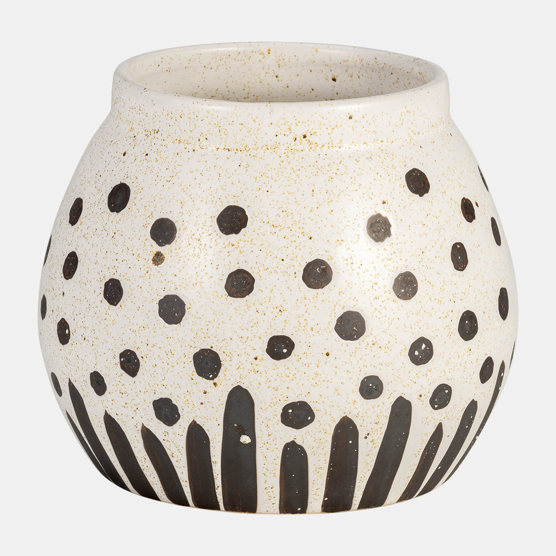 Sagebrook Home Cer, 7&quot;, Round Dotted Pot, Wht/blk