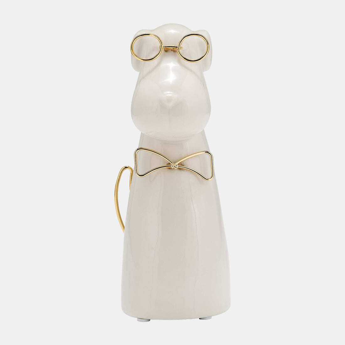 Sagebrook Home Cer 7&quot;h, Puppy With Gold Glasses And Bowtie, Wht