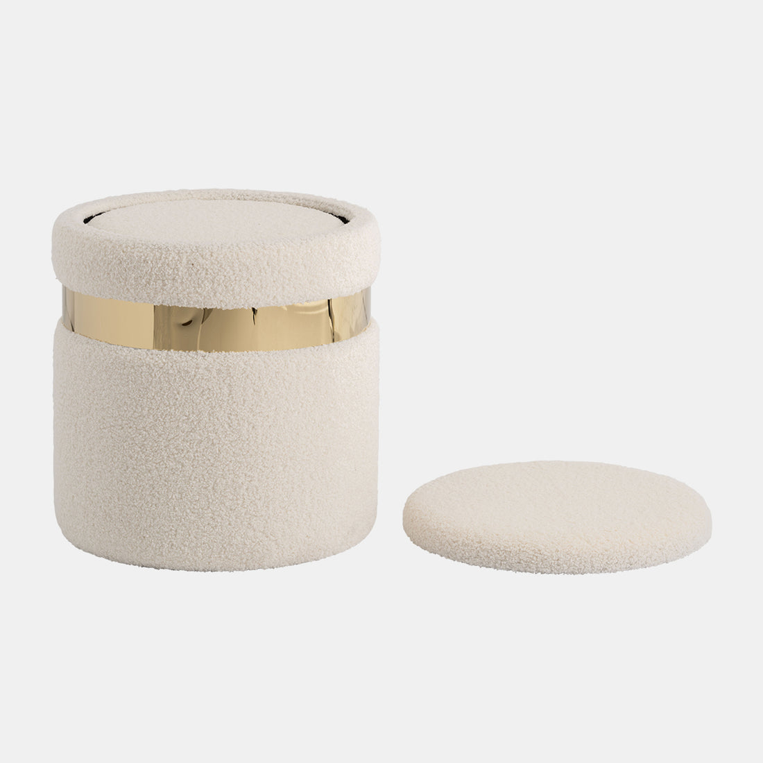 Sagebrook Home S/2 16&quot;/17&quot; Belted Boucle Storage Ottoman, Ivory