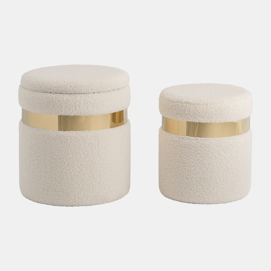Sagebrook Home S/2 16&quot;/17&quot; Belted Boucle Storage Ottoman, Ivory