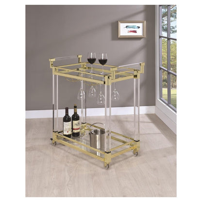 Coaster Travin 2-Tier Serving Cart Brass And Clear