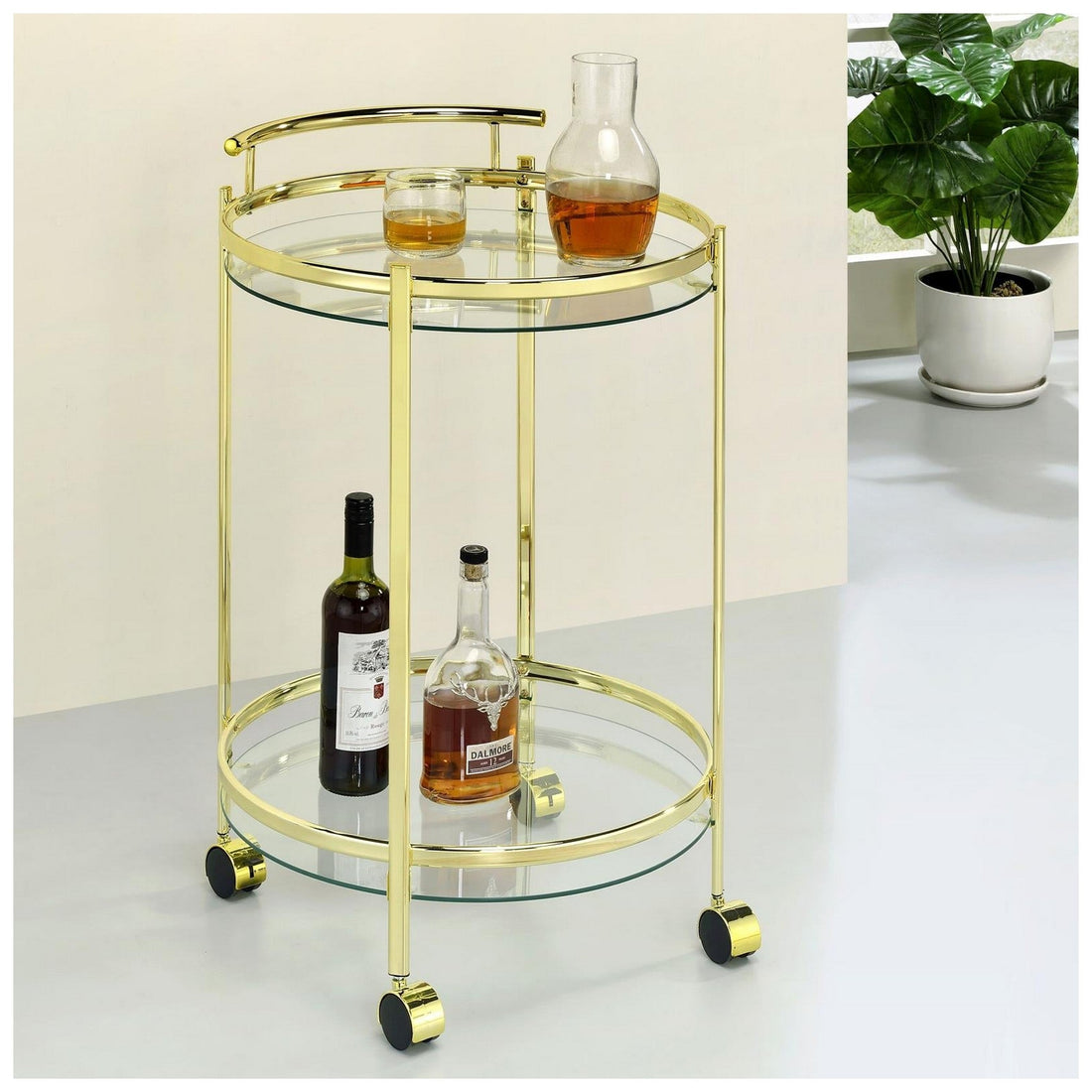 Chrissy Round Glass Bar Cart Brass 181366