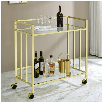 Cara Rectangular Glass Bar Cart Brass 181381