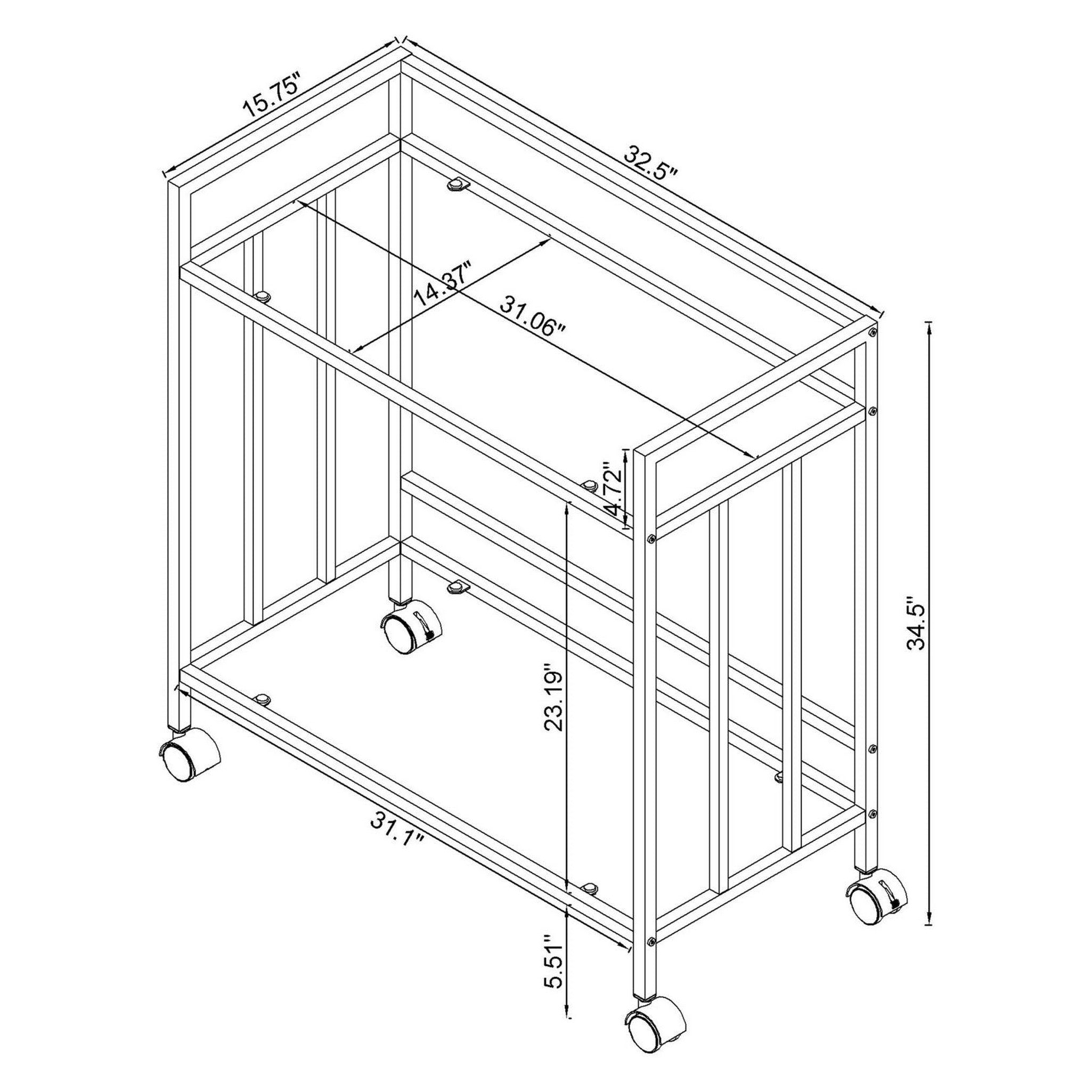 Cara Rectangular Glass Bar Cart Brass 181381