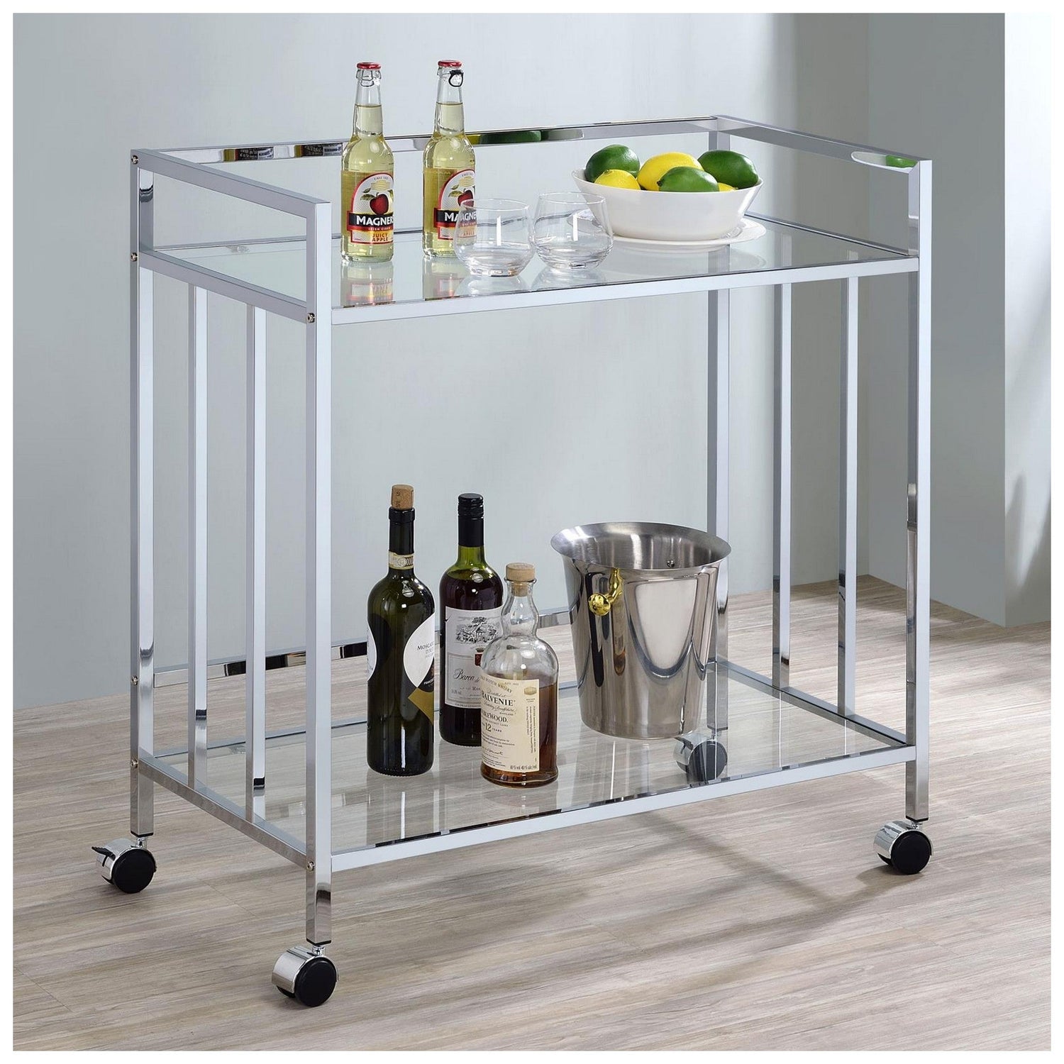 Cara Rectangular Glass Bar Cart Chrome 181382