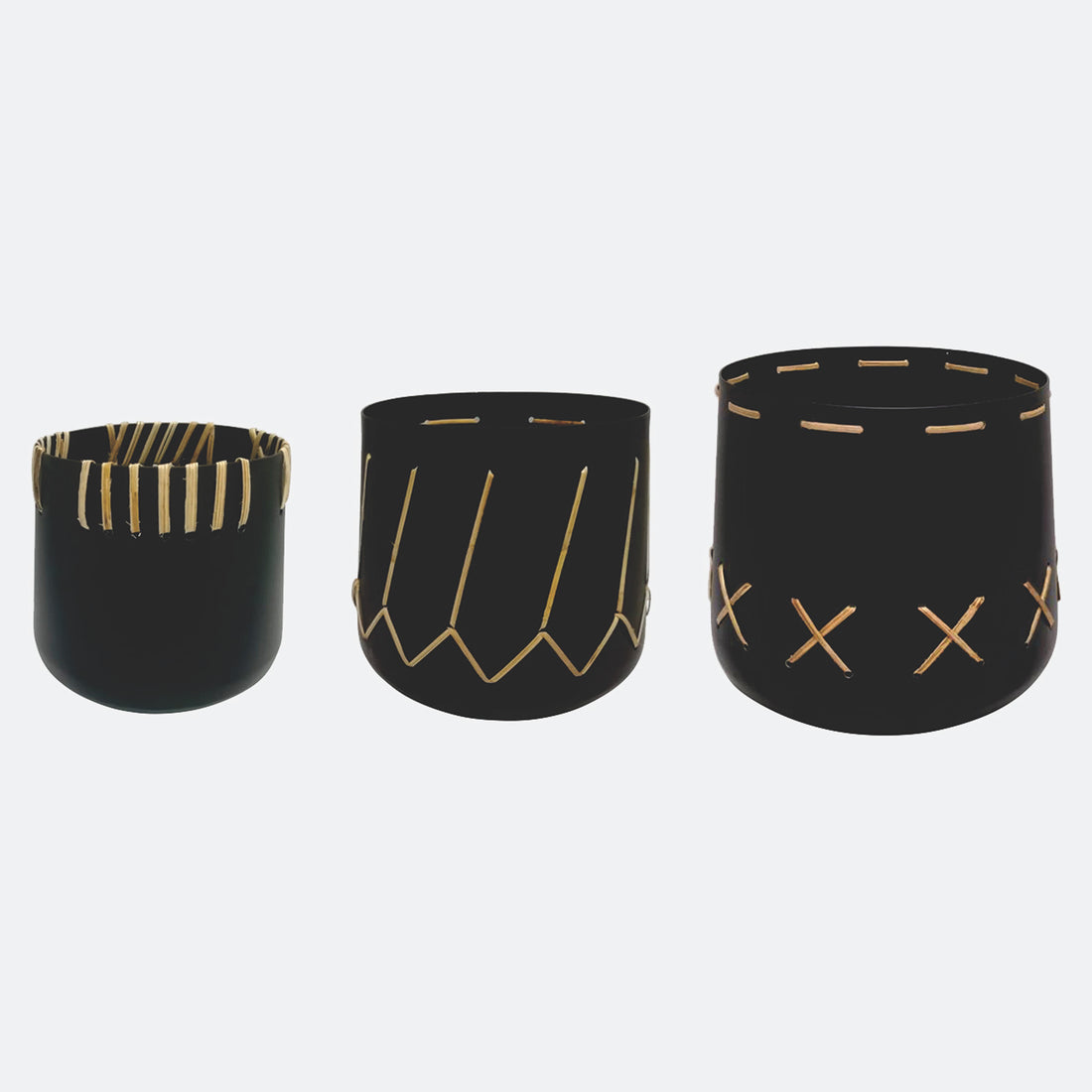 Sagebrook Home Metal, S/3 7/9/10&quot; Planters W Woven Details, Black