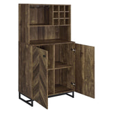 Mendoza 2-door Wine Cabinet Rustic Oak Herringbone and Gunmetal 182082