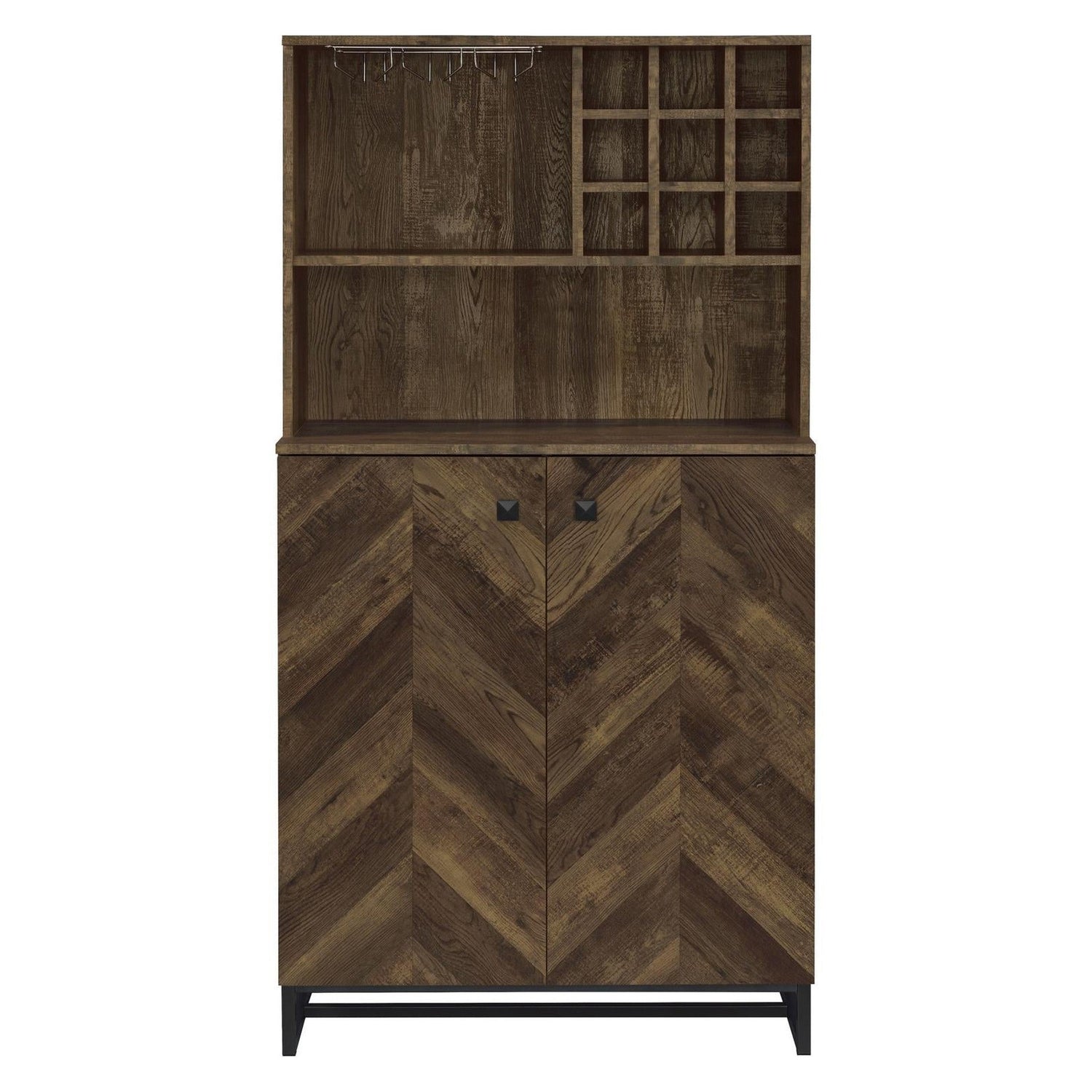 Mendoza 2-door Wine Cabinet Rustic Oak Herringbone and Gunmetal 182082