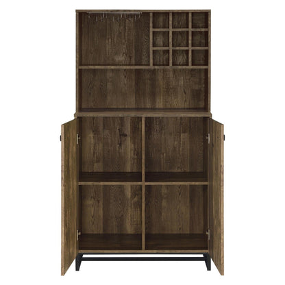 Mendoza 2-door Wine Cabinet Rustic Oak Herringbone and Gunmetal 182082