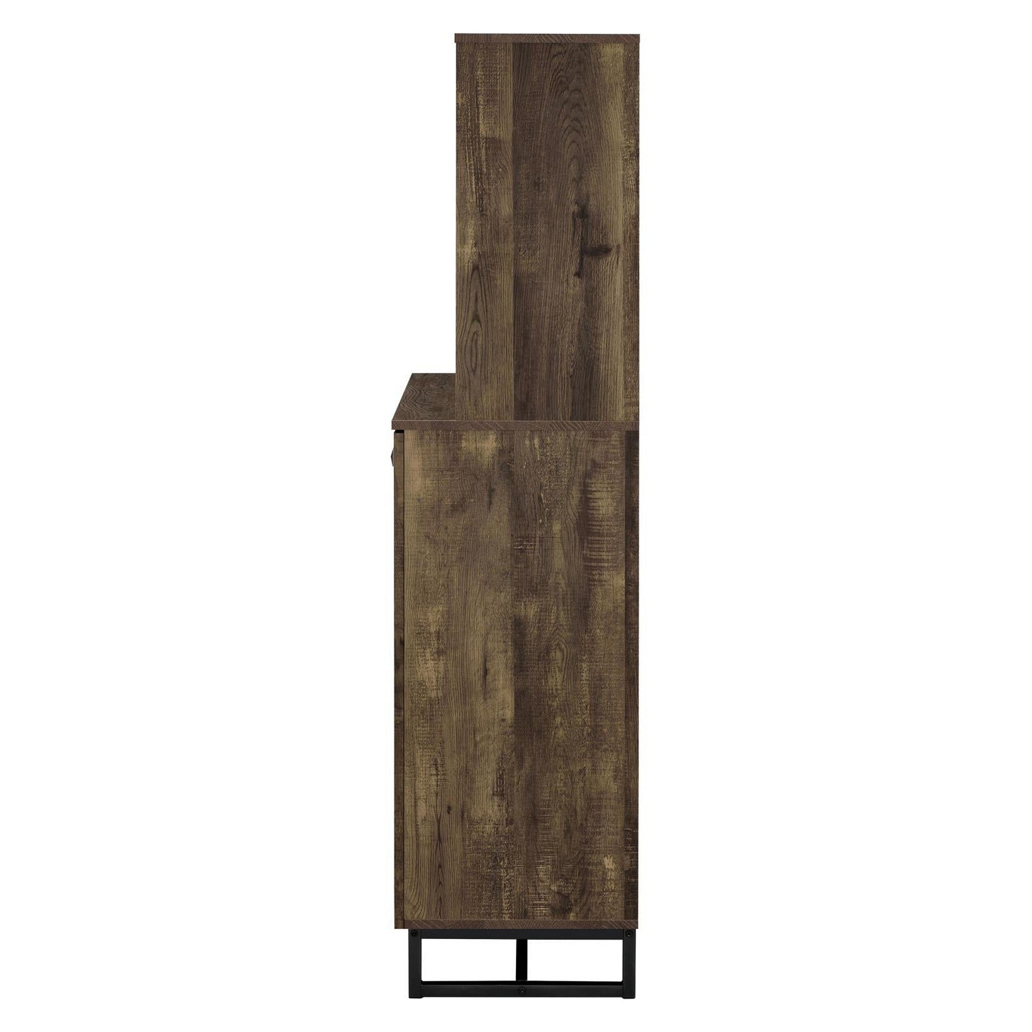 Mendoza 2-door Wine Cabinet Rustic Oak Herringbone and Gunmetal 182082