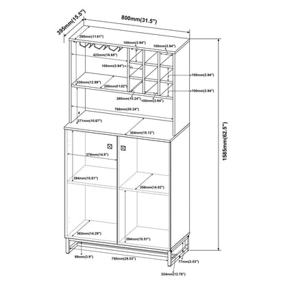 Mendoza 2-door Wine Cabinet Rustic Oak Herringbone and Gunmetal 182082