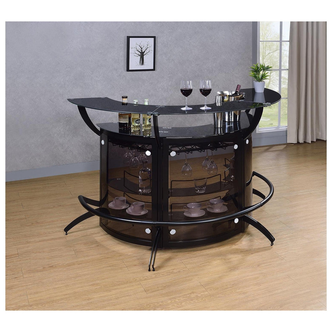 Dallas Curved Bar Unit Smoke and Black, Set of 3 182135-S3