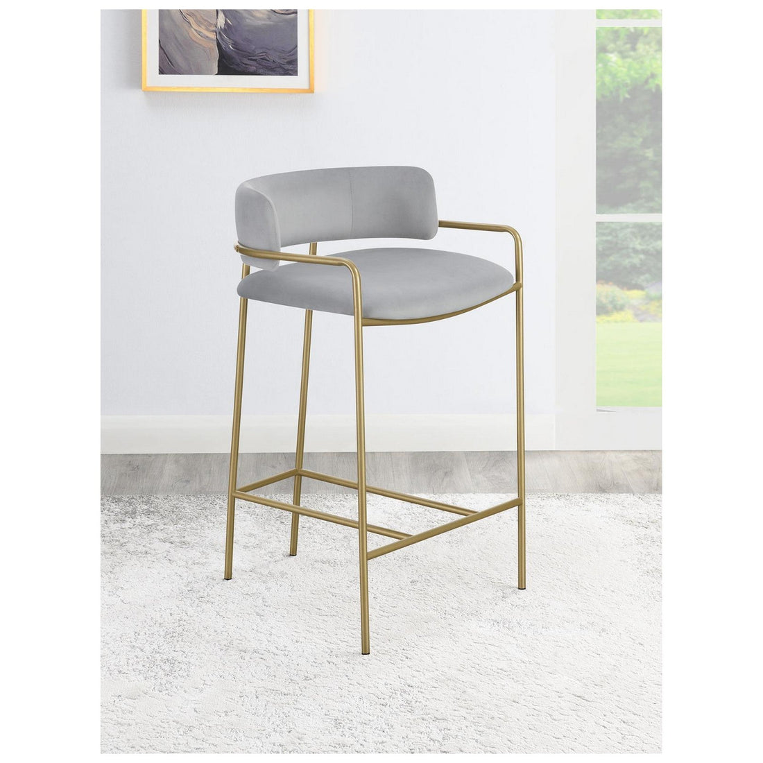 Comstock Upholstered Low Back Stool Grey and Gold 182159