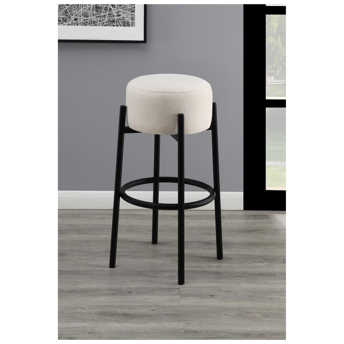 Leonard Upholstered Backless Round Stools White and Black (Set of 2) 182176