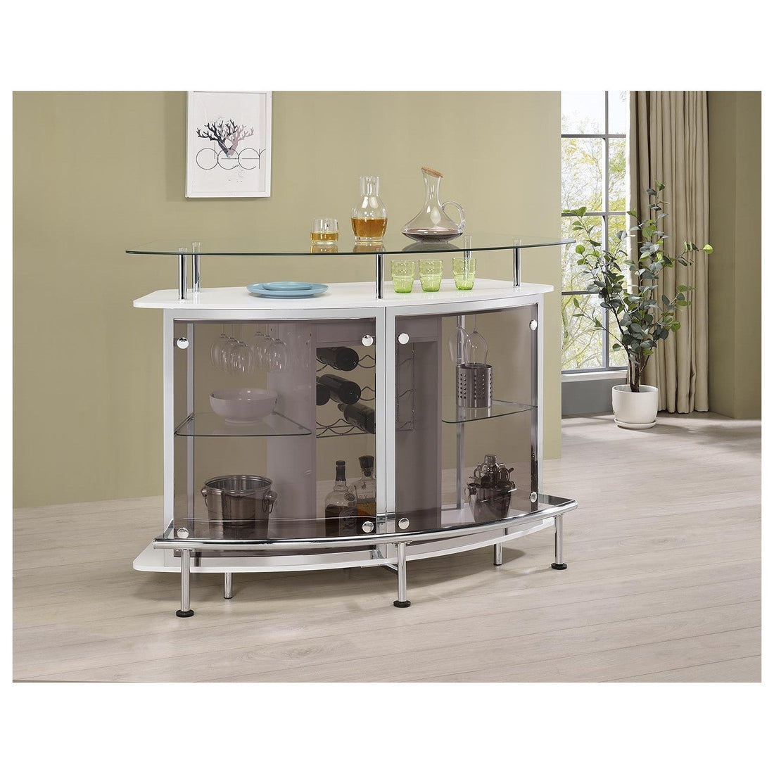 Gideon Crescent Shaped Glass Top Bar Unit with Drawer 182235
