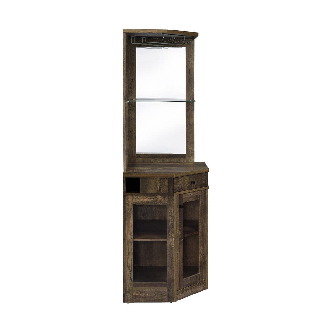 Alviso Corner Bar Cabinet with Stemware Rack Rustic Oak 182303