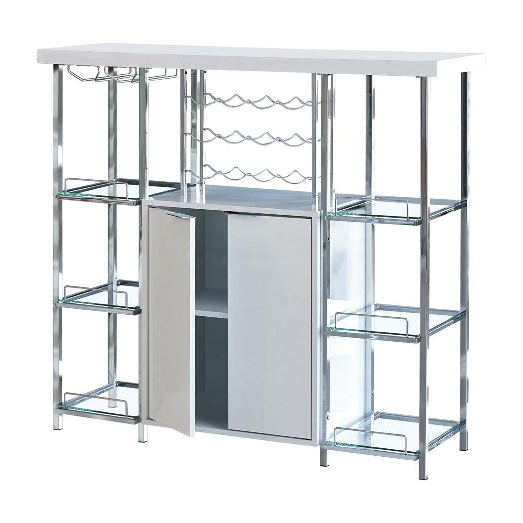 Gallimore 2-door Bar Cabinet with Glass Shelf High Glossy White and Chrome 182757