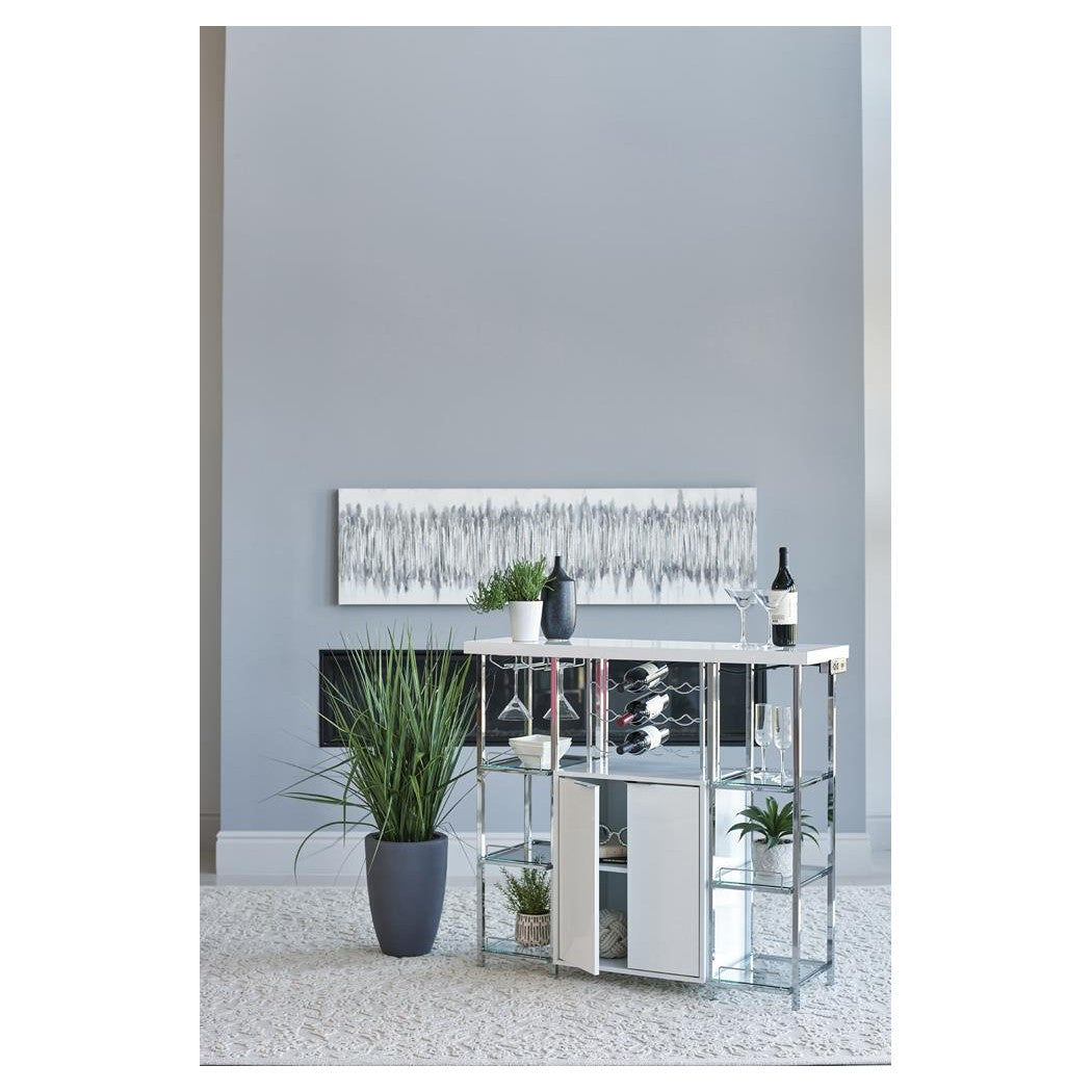 Gallimore 2-door Bar Cabinet with Glass Shelf High Glossy White and Chrome 182757