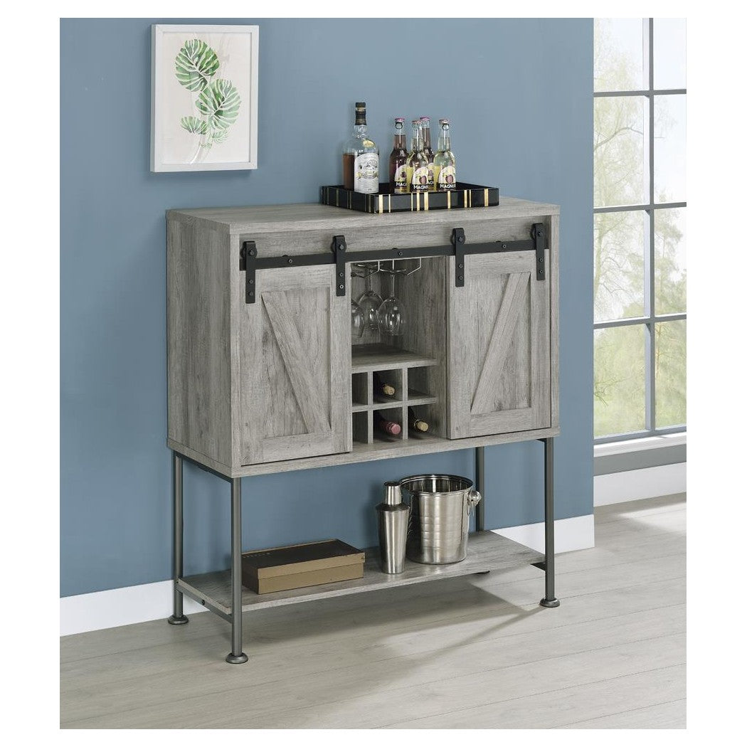 Claremont Sliding Door Bar Cabinet with Lower Shelf Grey Driftwood 183038