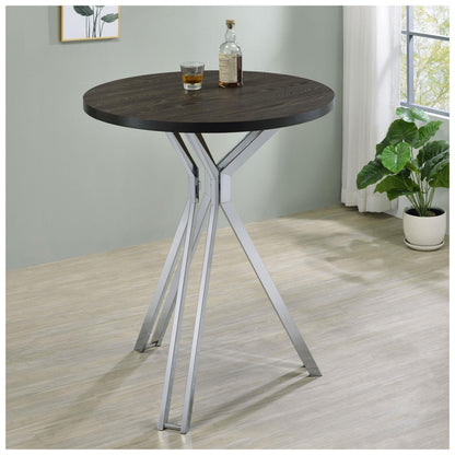 Edgerton Round Wood Top Bar Table Dark Oak and Chrome 183131