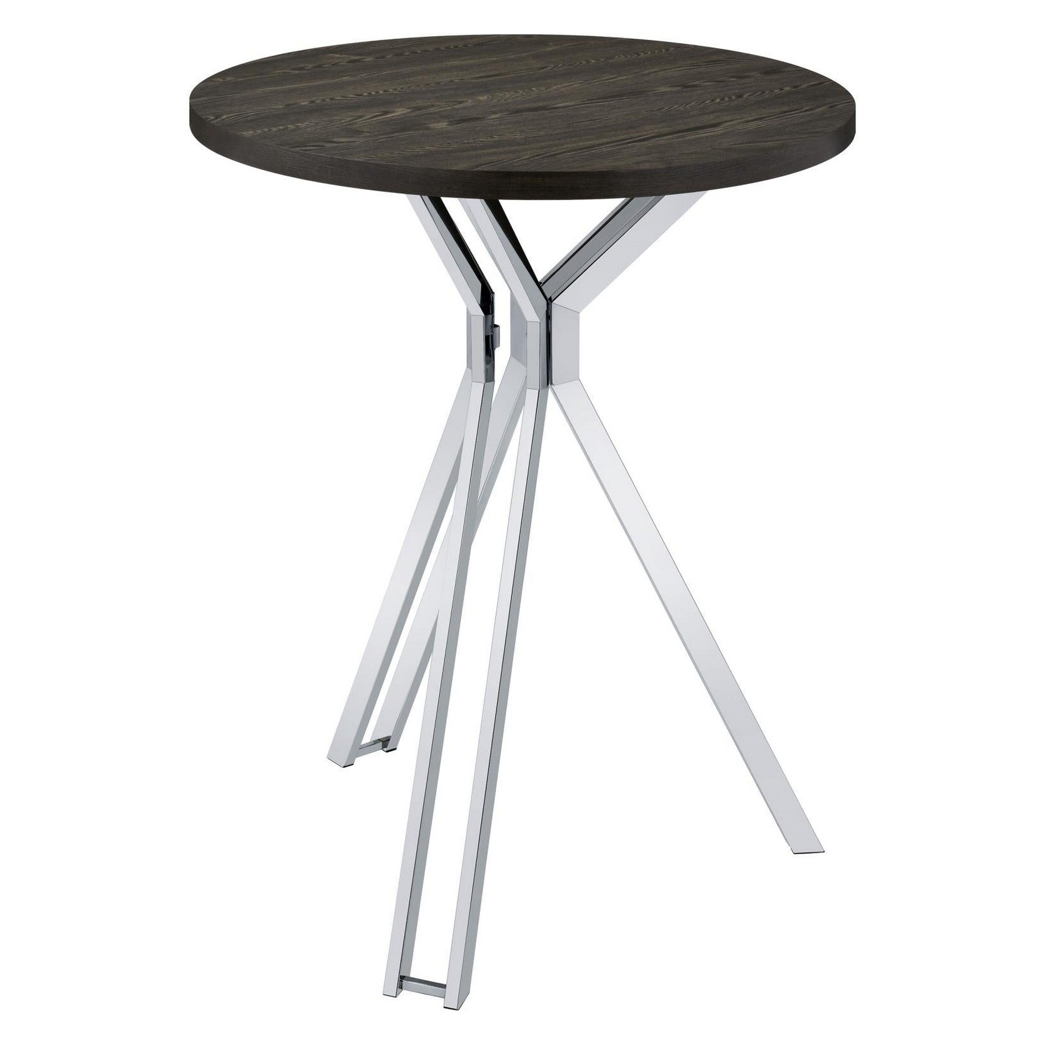 Edgerton Round Wood Top Bar Table Dark Oak and Chrome 183131