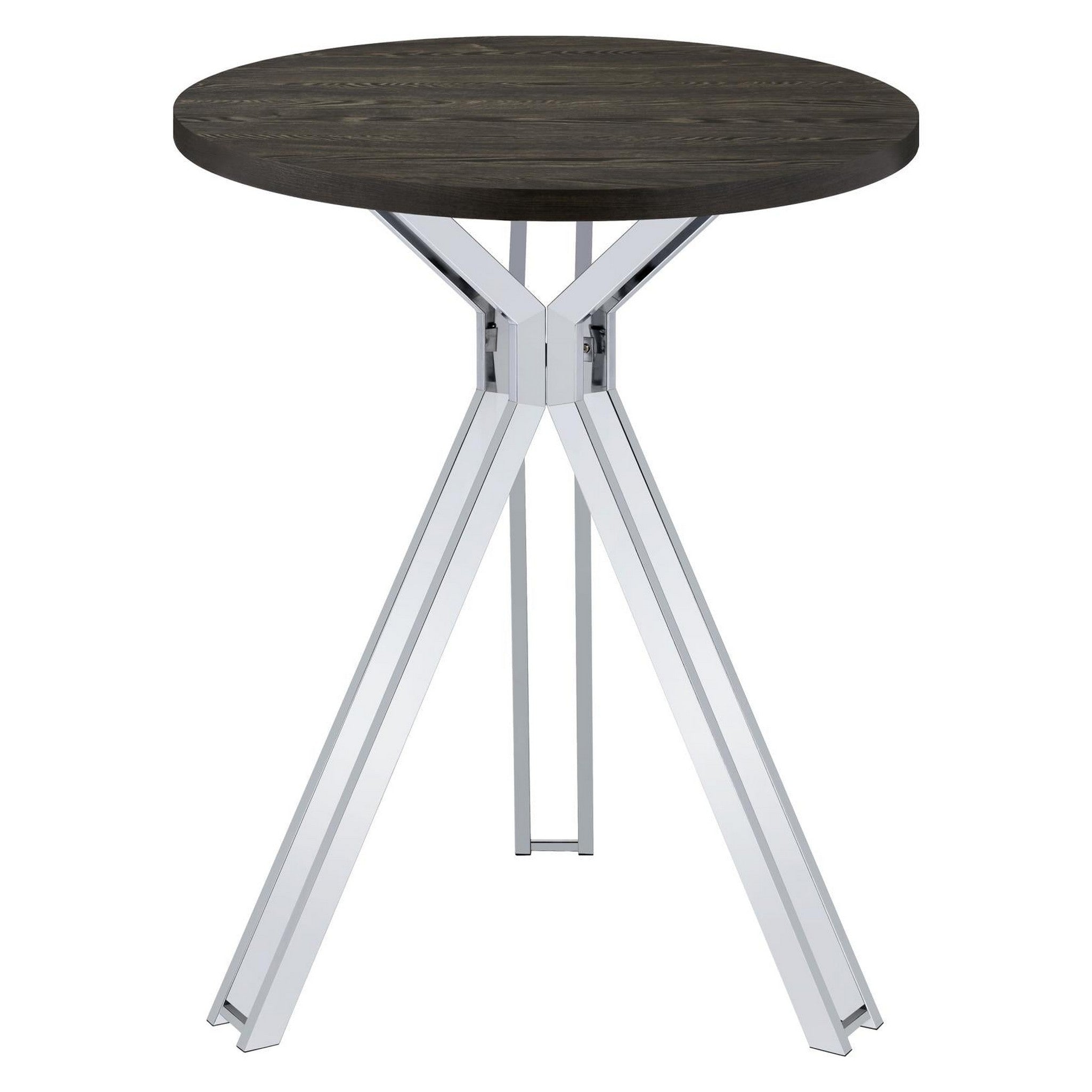 Edgerton Round Wood Top Bar Table Dark Oak and Chrome 183131