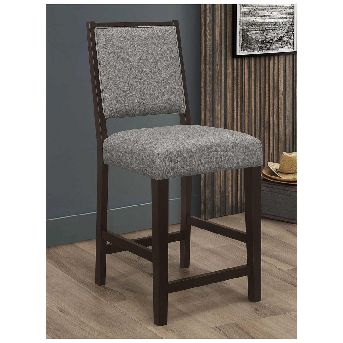 Bedford Upholstered Open Back Counter Height Stools with Footrest (Set of 2) Grey and Espresso 183471