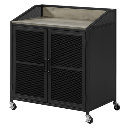 Arlette Wine Cabinet with Wire Mesh Doors Grey Wash and Sandy Black 183476