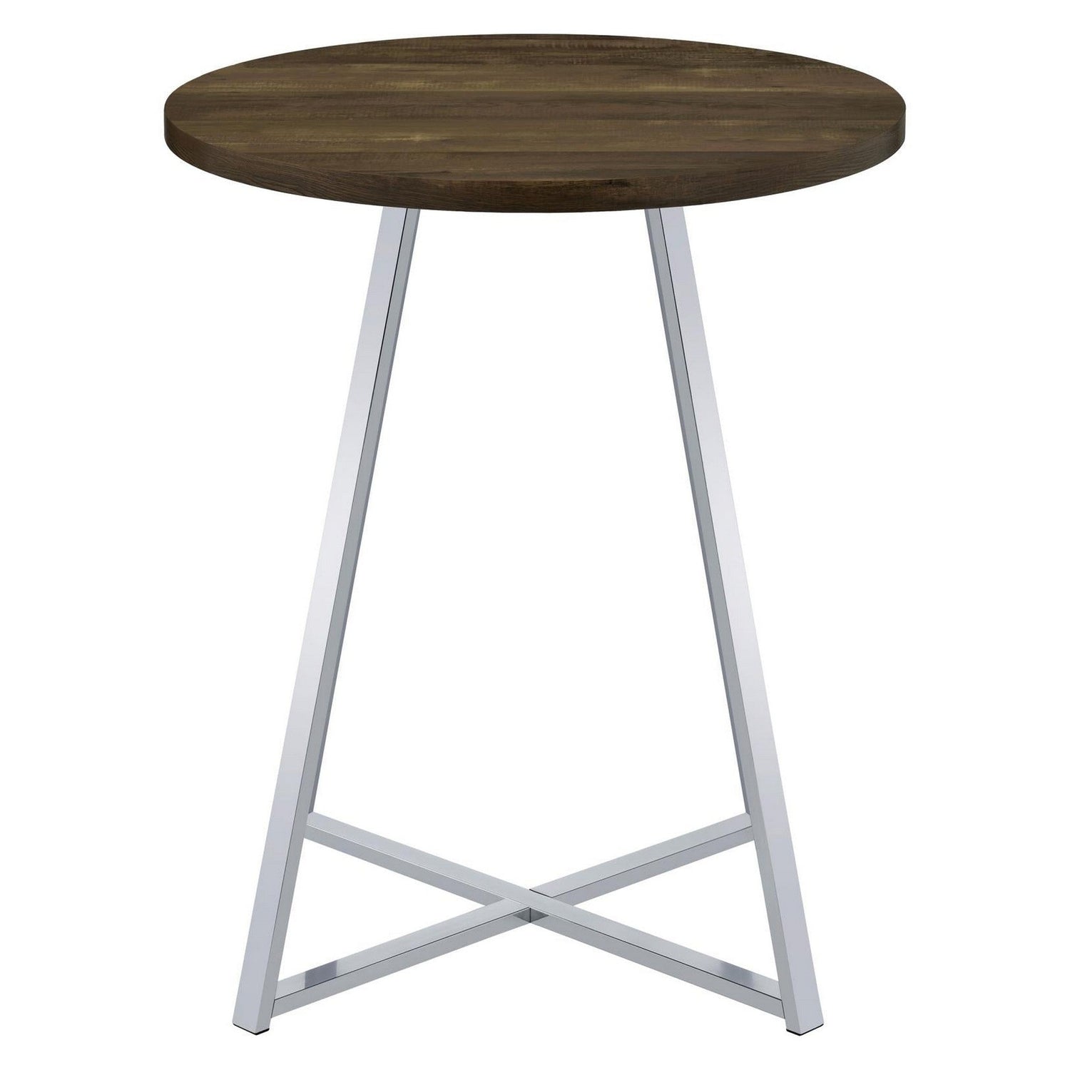 Burkhart Sled Base Round Bar Table Brown Oak and Chrome 183516