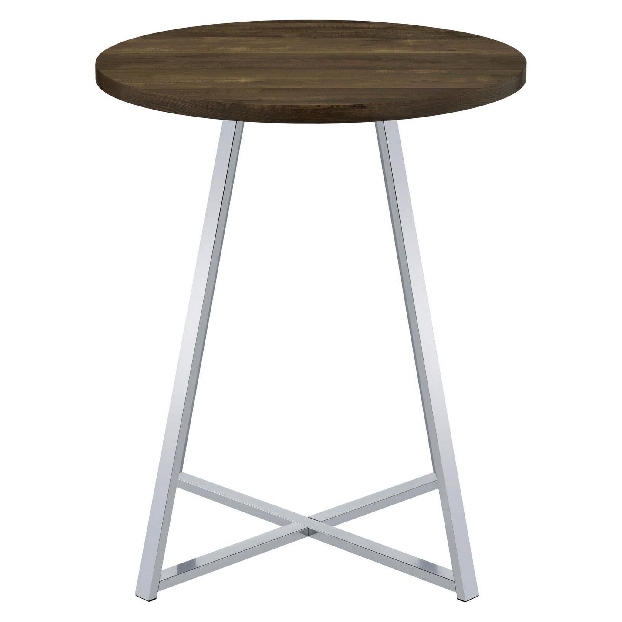 Burkhart Sled Base Round Bar Table Brown Oak and Chrome 183516