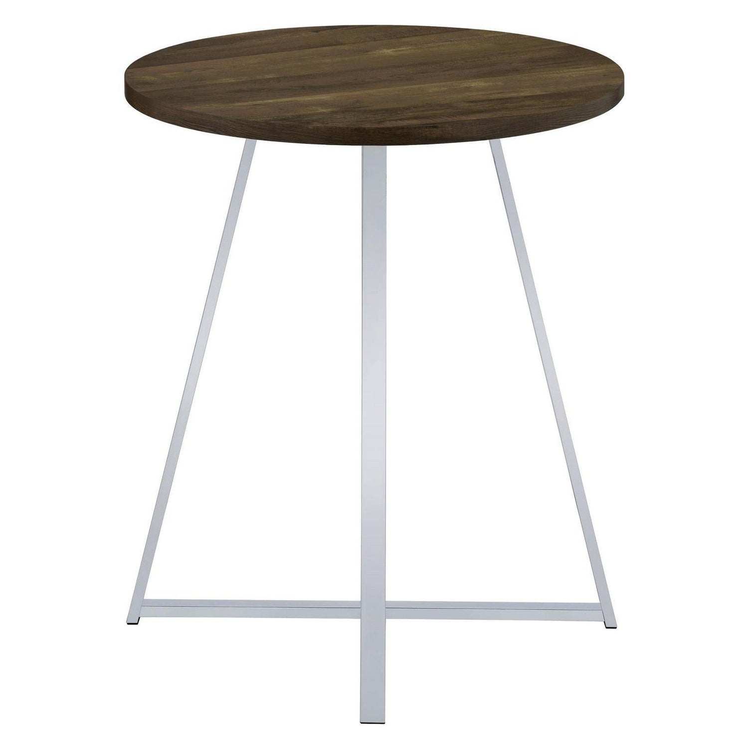 Burkhart Sled Base Round Bar Table Brown Oak and Chrome 183516