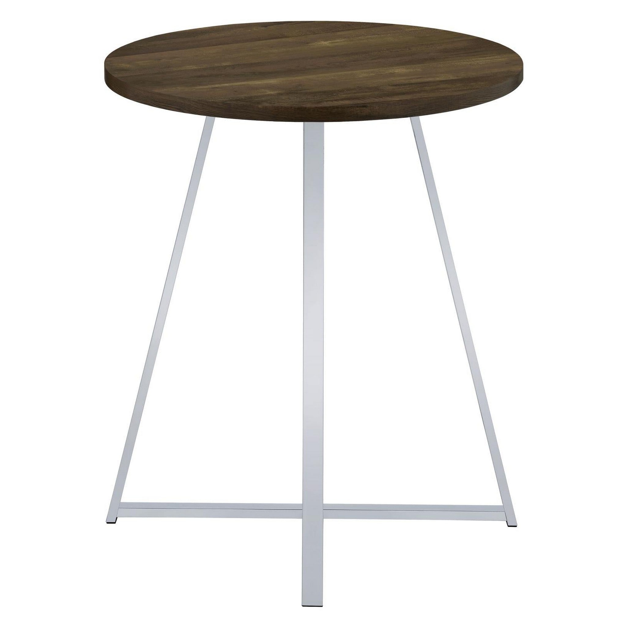 Burkhart Sled Base Round Bar Table Brown Oak and Chrome 183516
