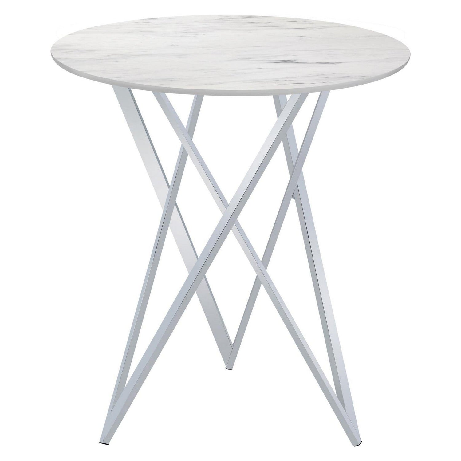 Bexter Faux Marble Round Top Bar Table White and Chrome 183526