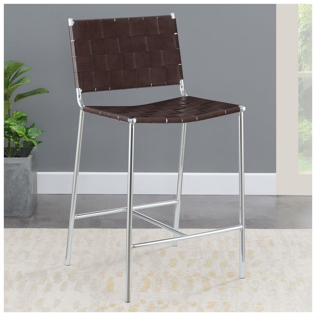 Adelaide Upholstered Counter Height Stool with Open Back Brown and Chrome 183583