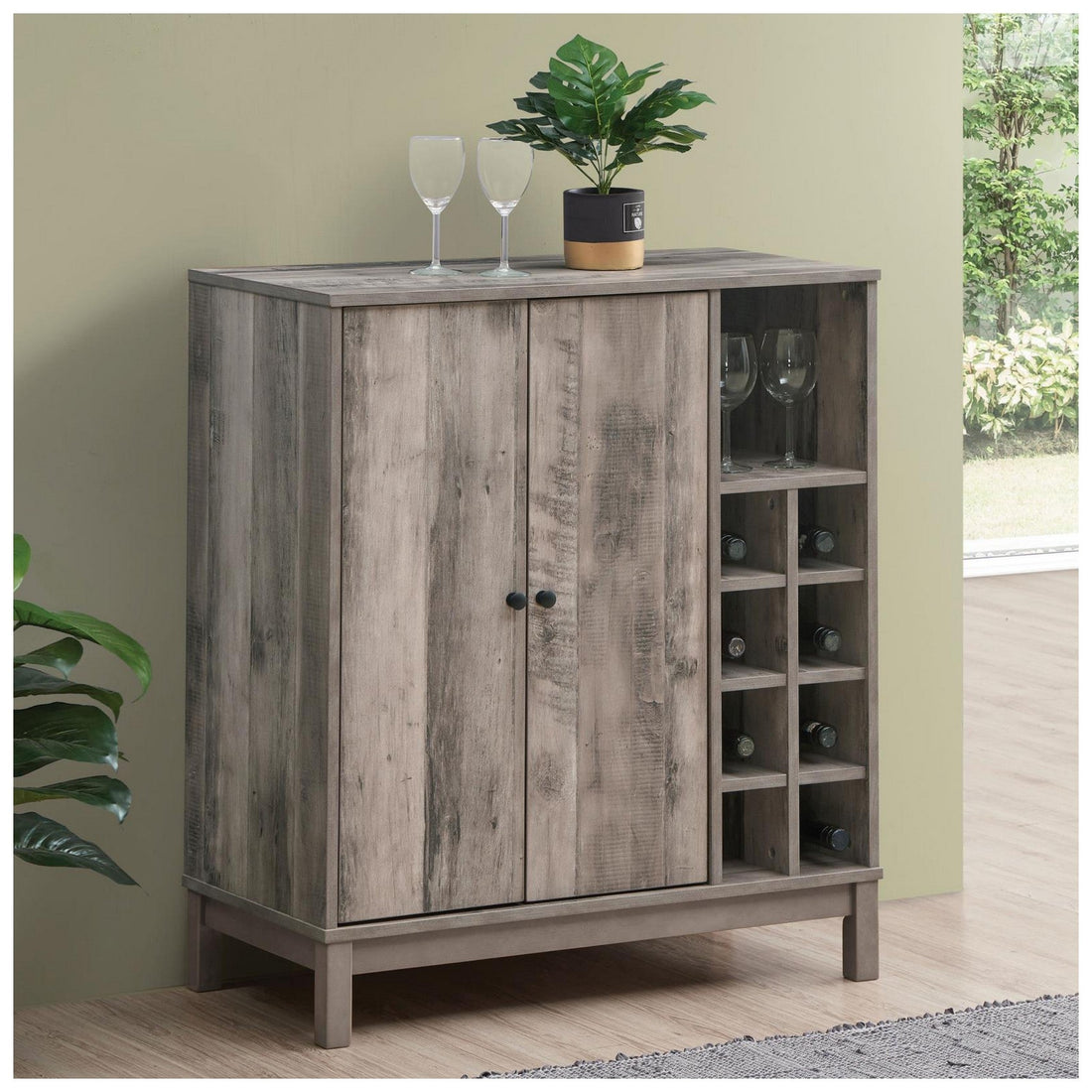 Cheyenne 2-door Wine Cabinet with Stemware Rack Weathered Acacia 183600