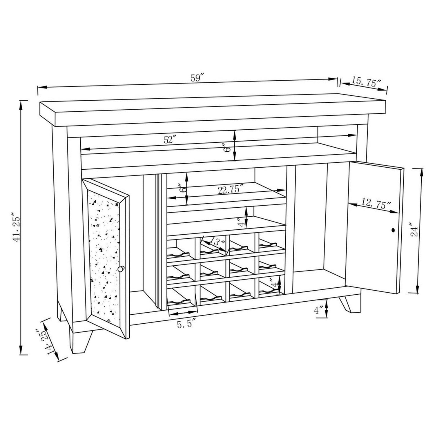 Melinda 2-Door Wine Cabinet with Lighting Mirror 183627