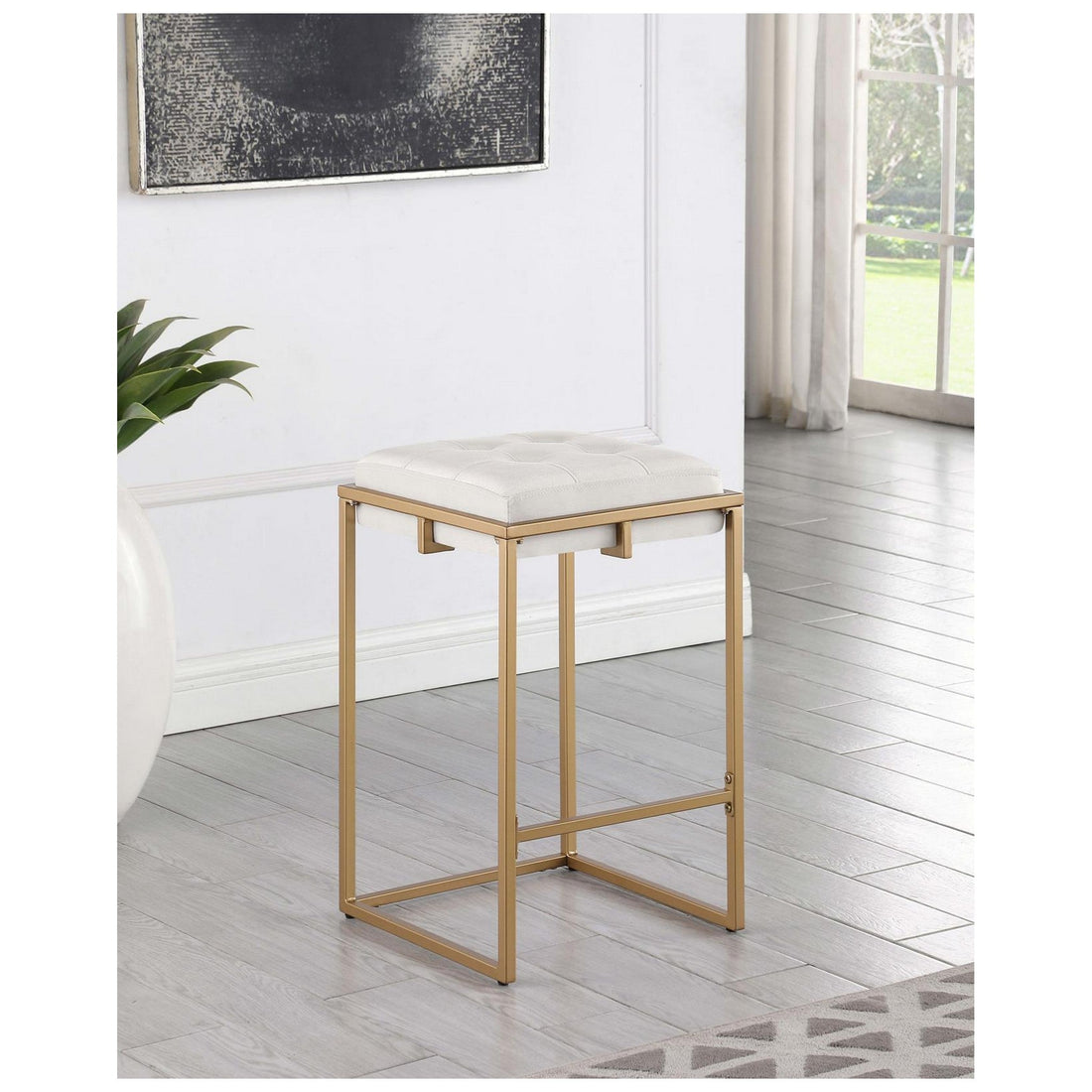 Nadia Square Padded Seat Counter Height Stool (Set of 2) Beige and Gold 183645