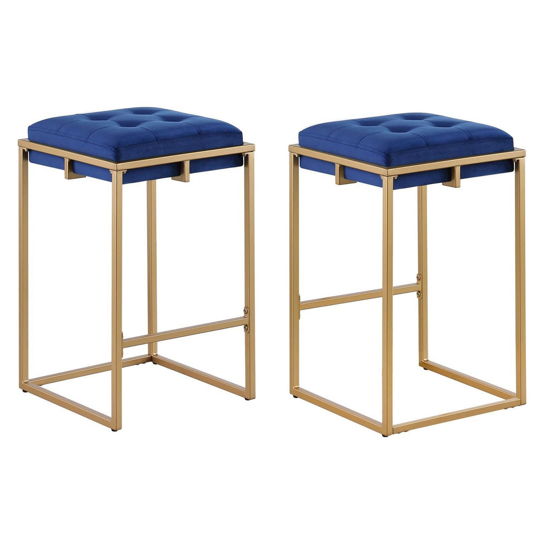 Nadia Square Padded Seat Counter Height Stool (Set of 2) Blue and Gold 183649