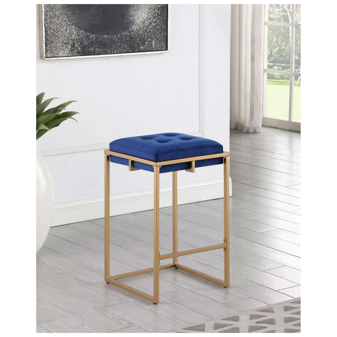 Nadia Square Padded Seat Counter Height Stool (Set of 2) Blue and Gold 183649