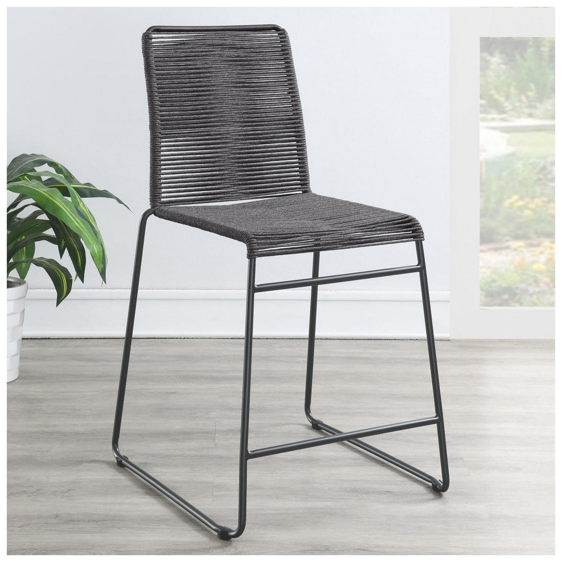 Kai Upholstered Counter Height Stools with Footrest (Set of 2) Charcoal and Gunmetal 192063