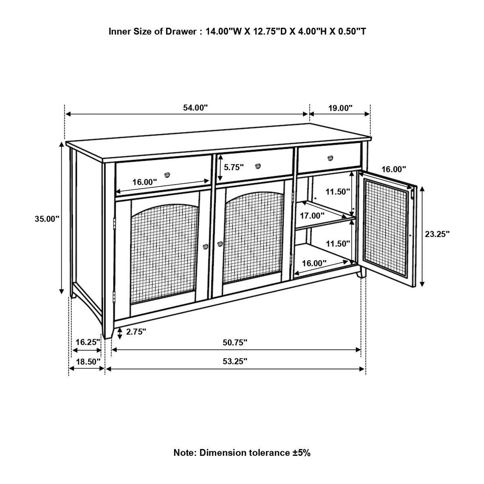 Kirby 3-drawer Rectangular Server with Adjustable Shelves Natural and Rustic Off White 192695