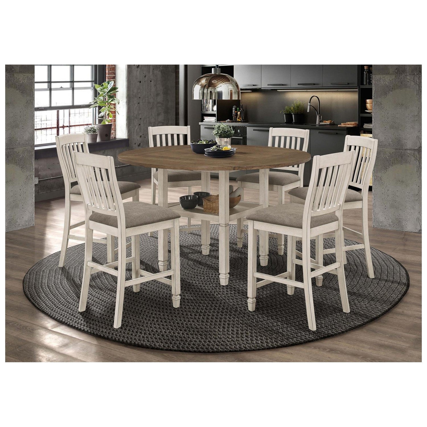 Sarasota Counter Height Table with Shelf Storage Nutmeg and Rustic Cream 192818