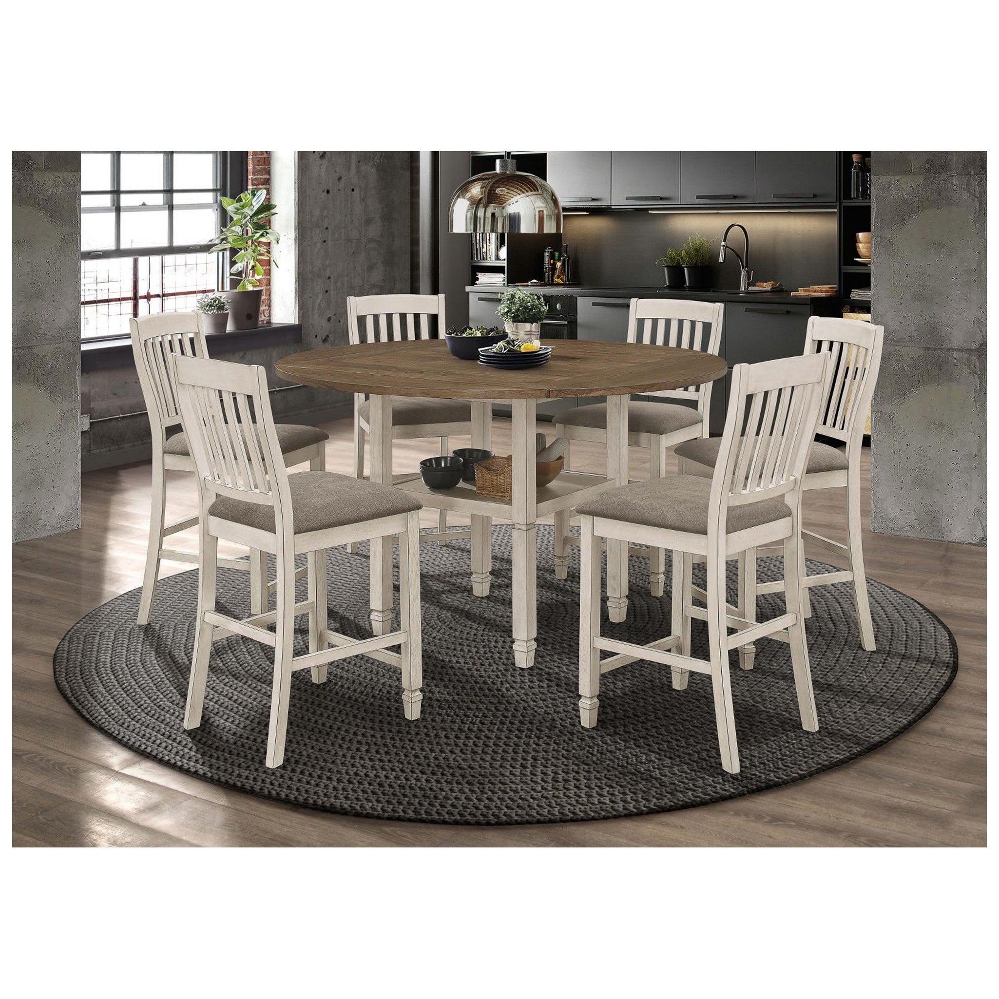 Sarasota Counter Height Table with Shelf Storage Nutmeg and Rustic Cream 192818