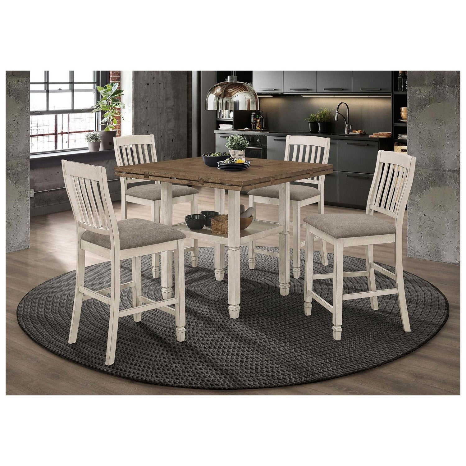 Sarasota Counter Height Table with Shelf Storage Nutmeg and Rustic Cream 192818