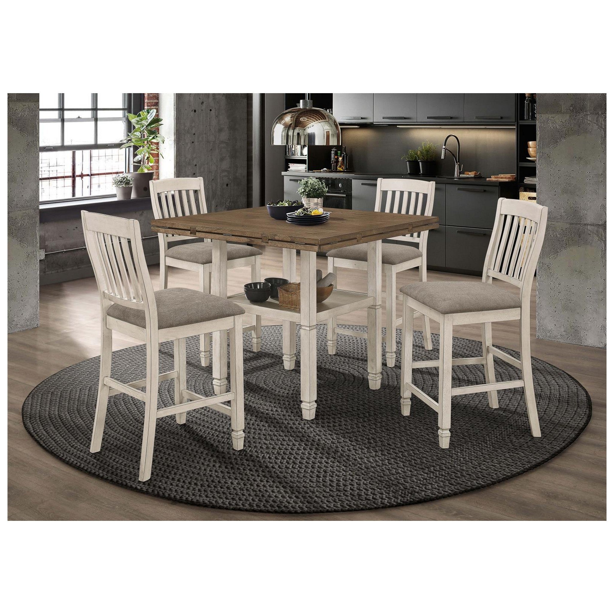 Sarasota Counter Height Table with Shelf Storage Nutmeg and Rustic Cream 192818