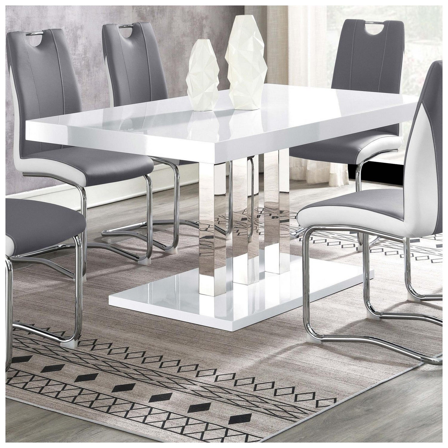 Brooklyn Rectangular Dining Table White High Gloss and Chrome 193811