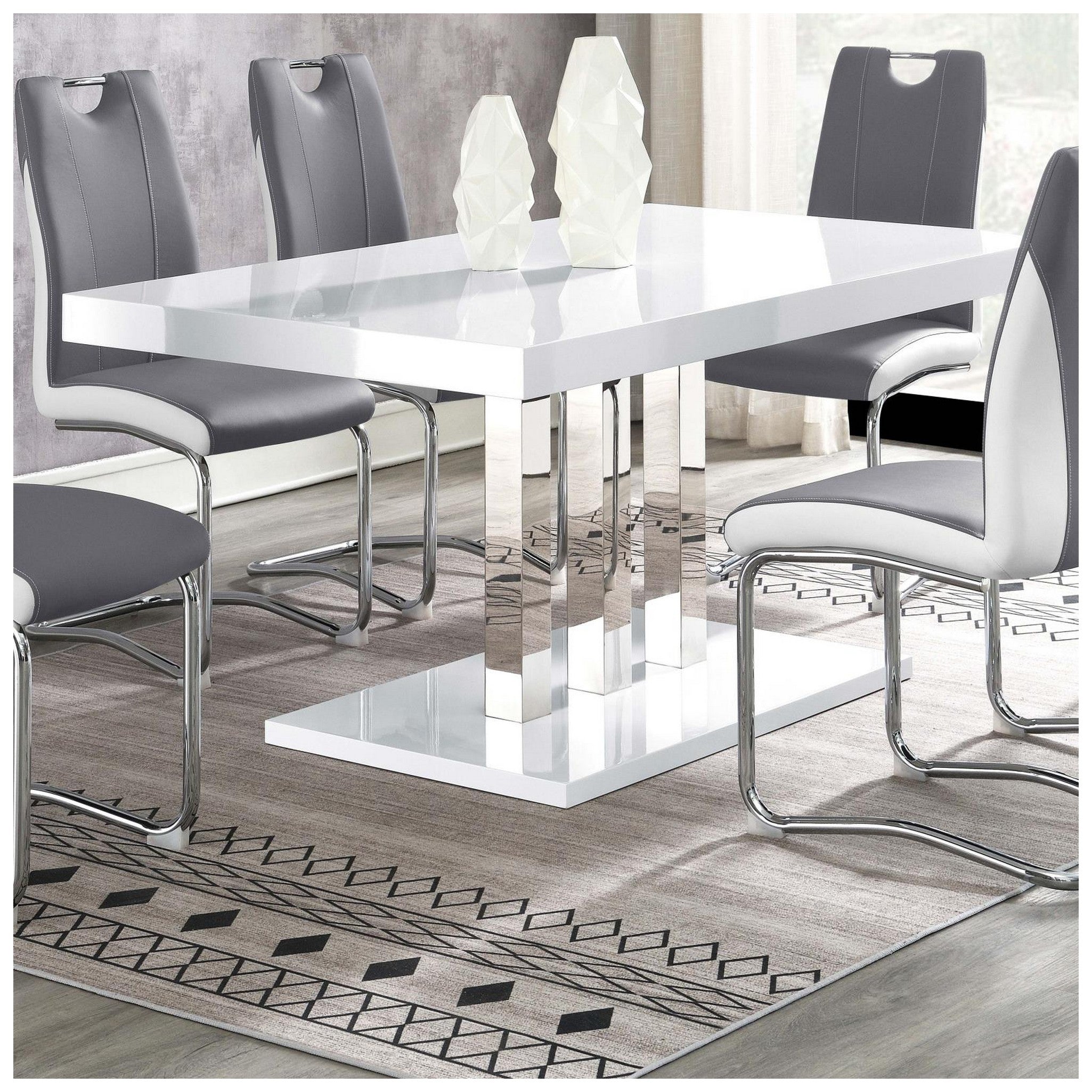 Brooklyn Rectangular Dining Table White High Gloss and Chrome 193811