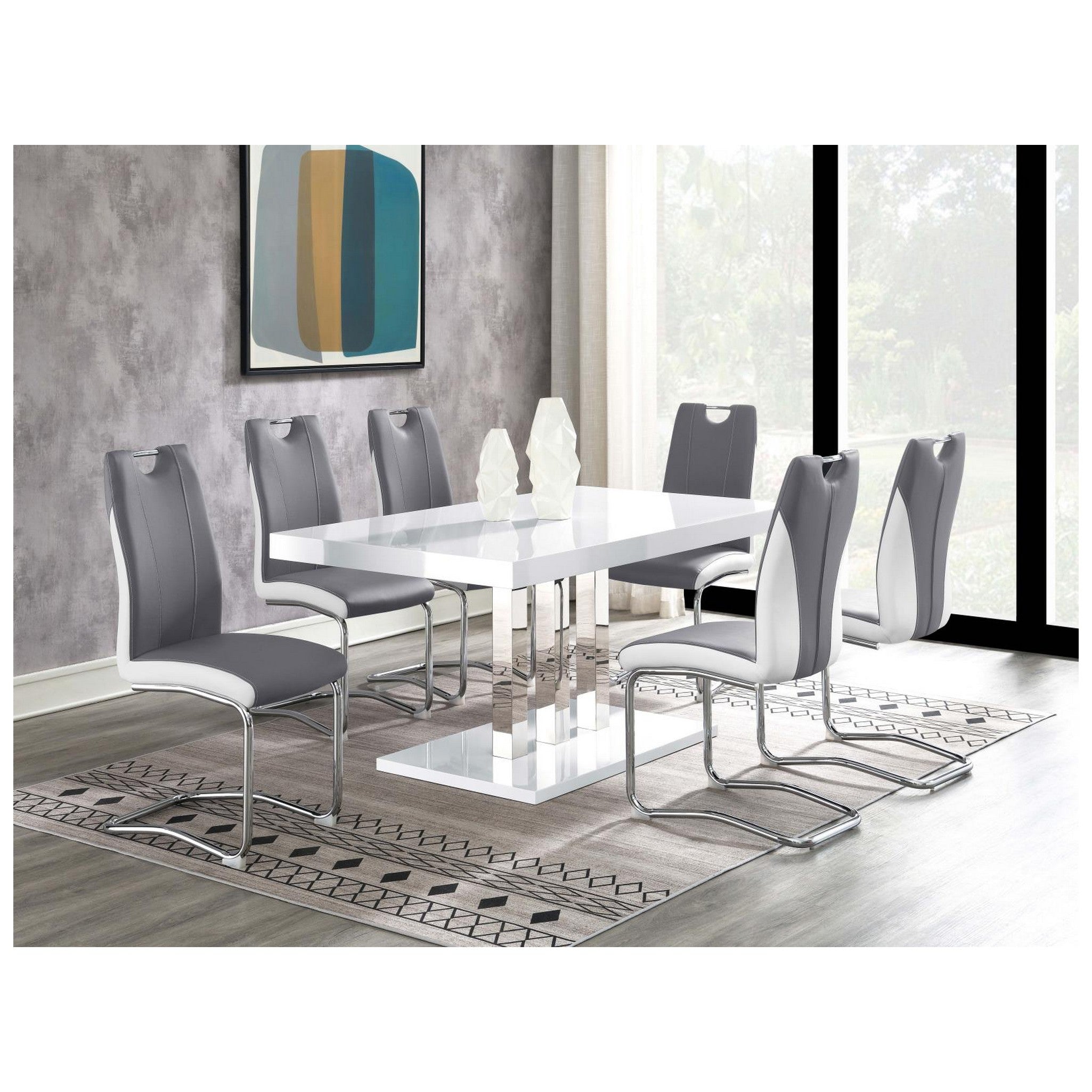Brooklyn Rectangular Dining Table White High Gloss and Chrome 193811