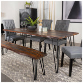 Neve Live-edge Dining Table with Hairpin Legs Sheesham Grey and Gunmetal 193861